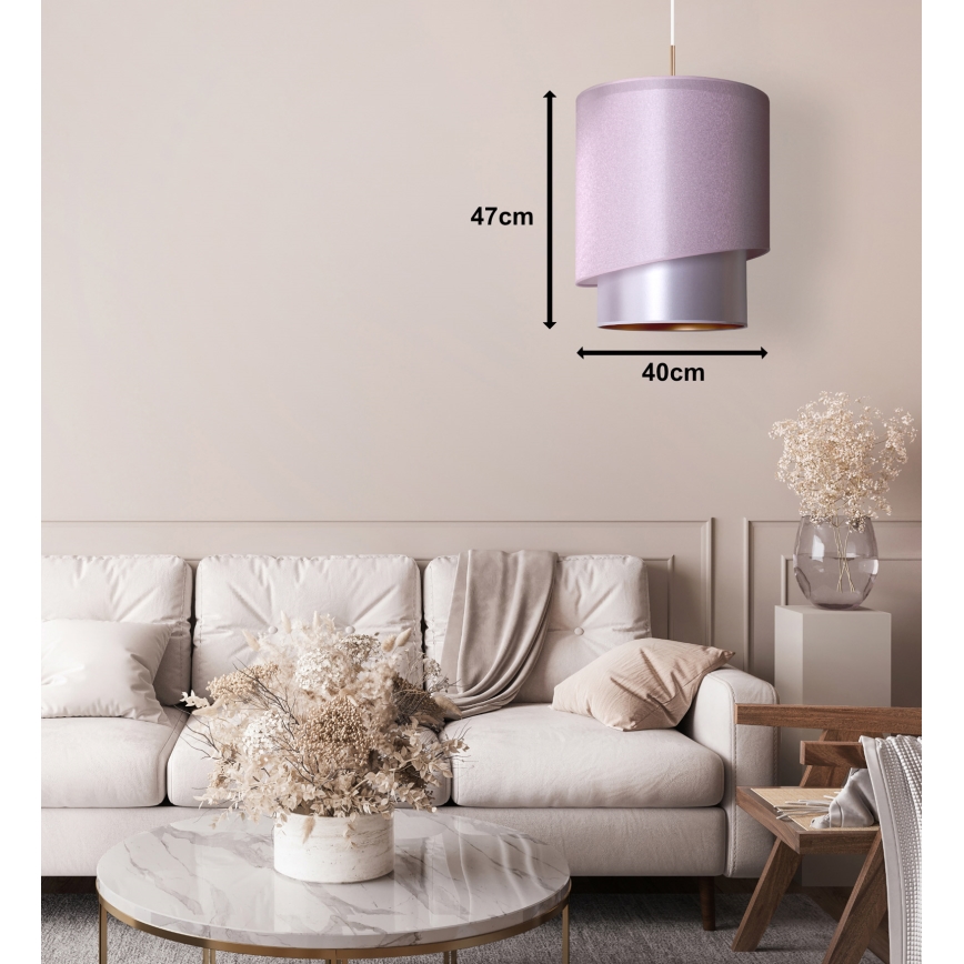 Duolla - Ljuskrona med textilsladd PARIS 1xE27/15W/230V diameter 40 cm rosa/silver/koppar