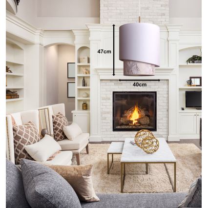 Duolla - Ljuskrona med textilsladd PARIS 1xE27/15W/230V diameter 40 cm vit/beige