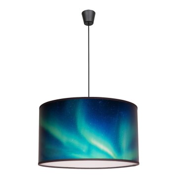 Duolla - Ljuskrona med textilsladd PRINT M 1xE27/40W/230V diameter 35 cm turkos