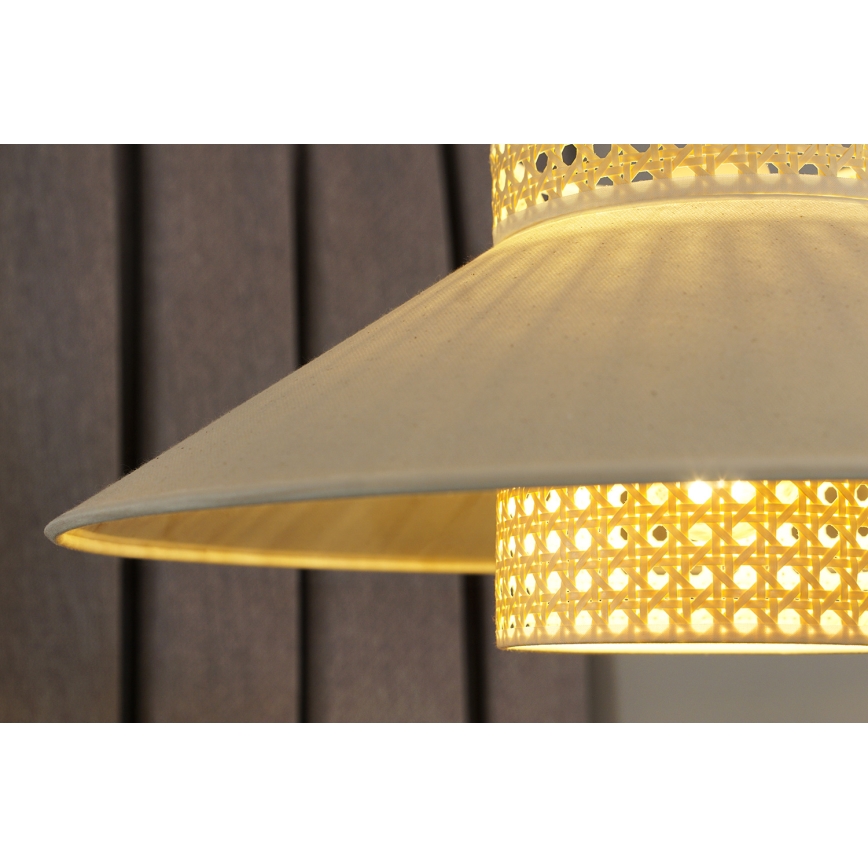 Duolla - Ljuskrona med textilsladd RIO RATTAN 1xE27/15W/230V diameter 45 cm beige/rotting