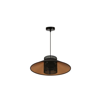 Duolla - Ljuskrona med textilsladd RIO RATTAN 1xE27/15W/230V diameter 45 cm svart/guld