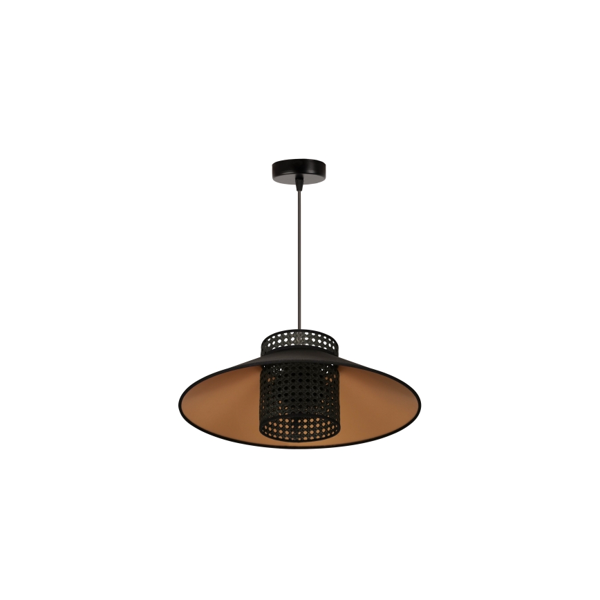 Duolla - Ljuskrona med textilsladd RIO RATTAN 1xE27/15W/230V diameter 45 cm svart/guld