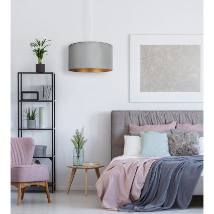 Duolla - Ljuskrona med textilsladd ROLLER 1xE27/15W/230V belysning diameter 40 cm grön/guld