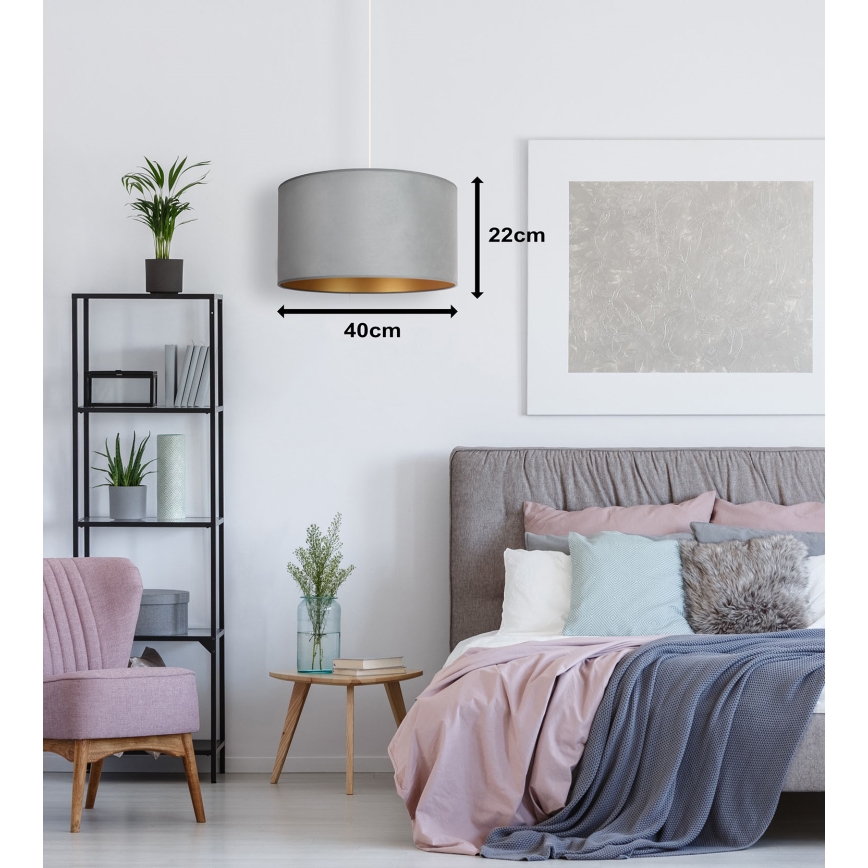 Duolla - Ljuskrona med textilsladd ROLLER 1xE27/15W/230V belysning diameter 40 cm grön/guld