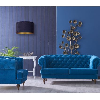 Duolla - Ljuskrona med textilsladd ROLLER 1xE27/15W/230V diameter 40 cm blå/guld