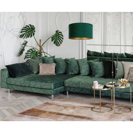 Duolla - Ljuskrona med textilsladd ROLLER 1xE27/15W/230V diameter 40 cm mörkgrön/guld