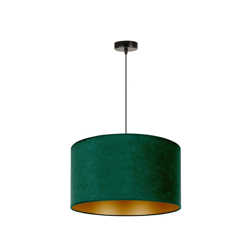 Duolla - Ljuskrona med textilsladd ROLLER 1xE27/15W/230V diameter 40 cm mörkgrön/guld