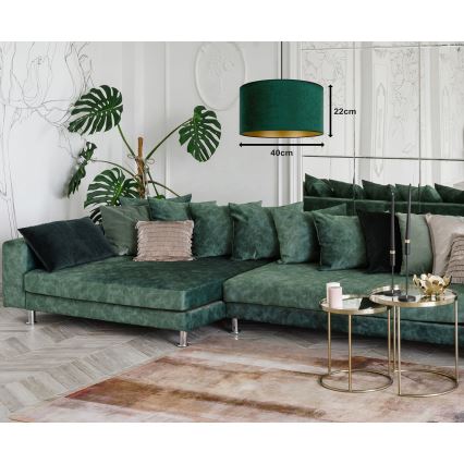 Duolla - Ljuskrona med textilsladd ROLLER 1xE27/15W/230V diameter 40 cm mörkgrön/guld