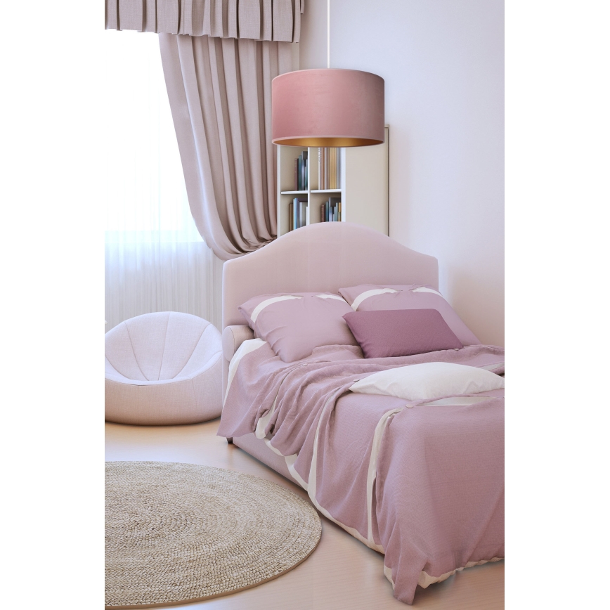 Duolla - Ljuskrona med textilsladd ROLLER 1xE27/15W/230V diameter 40 cm rosa/guld