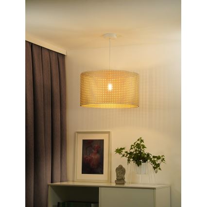 Duolla - Ljuskrona med textilsladd ROLLER RATTAN 1xE27/15W/230V diameter 45 cm beige