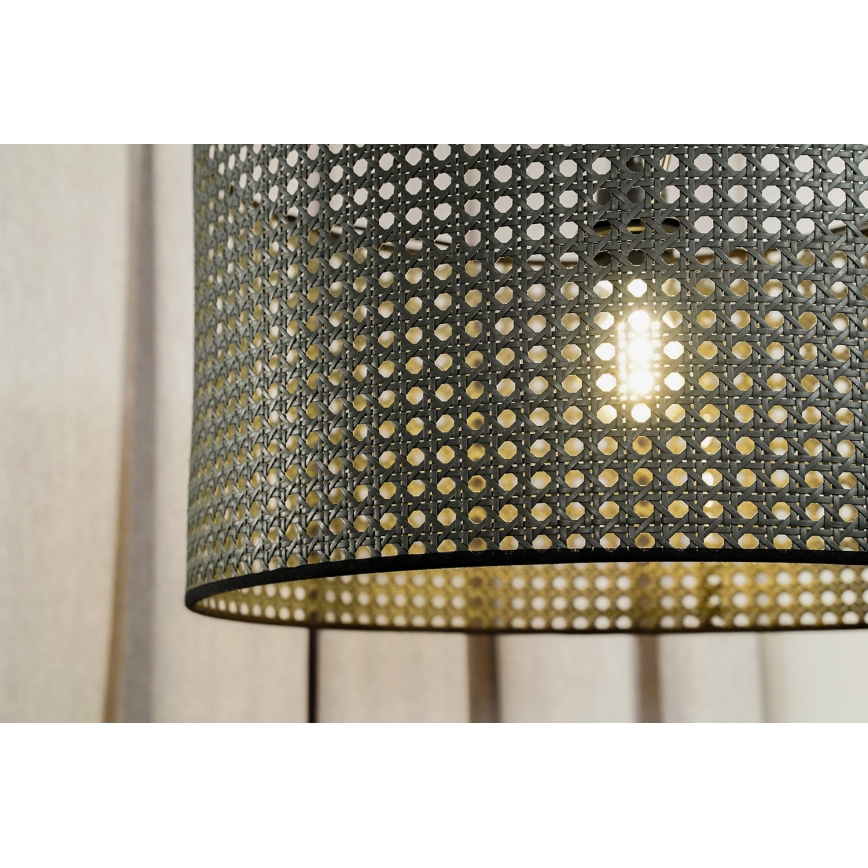 Duolla - Ljuskrona med textilsladd ROLLER RATTAN 1xE27/15W/230V diameter 45 cm svart