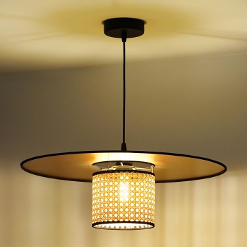 Duolla - Ljuskrona med textilsladd TOKYO RATTAN 1xE27/15W/230V diameter 50 cm guld/rotting