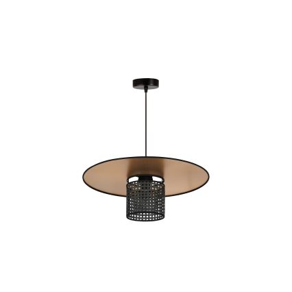 Duolla - Ljuskrona med textilsladd TOKYO RATTAN 1xE27/15W/230V diameter 50 cm guld/svart