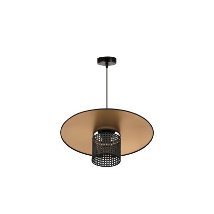 Duolla - Ljuskrona med textilsladd TOKYO RATTAN 1xE27/15W/230V diameter 50 cm guld/svart