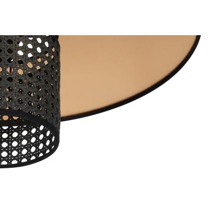 Duolla - Ljuskrona med textilsladd TOKYO RATTAN 1xE27/15W/230V diameter 50 cm guld/svart
