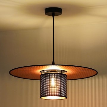 Duolla - Ljuskrona med textilsladd TOKYO SHINY 1xE27/15W/230V diameter 50 cm svart/koppar