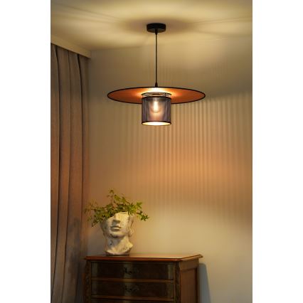 Duolla - Ljuskrona med textilsladd TOKYO SHINY 1xE27/15W/230V diameter 50 cm svart/koppar