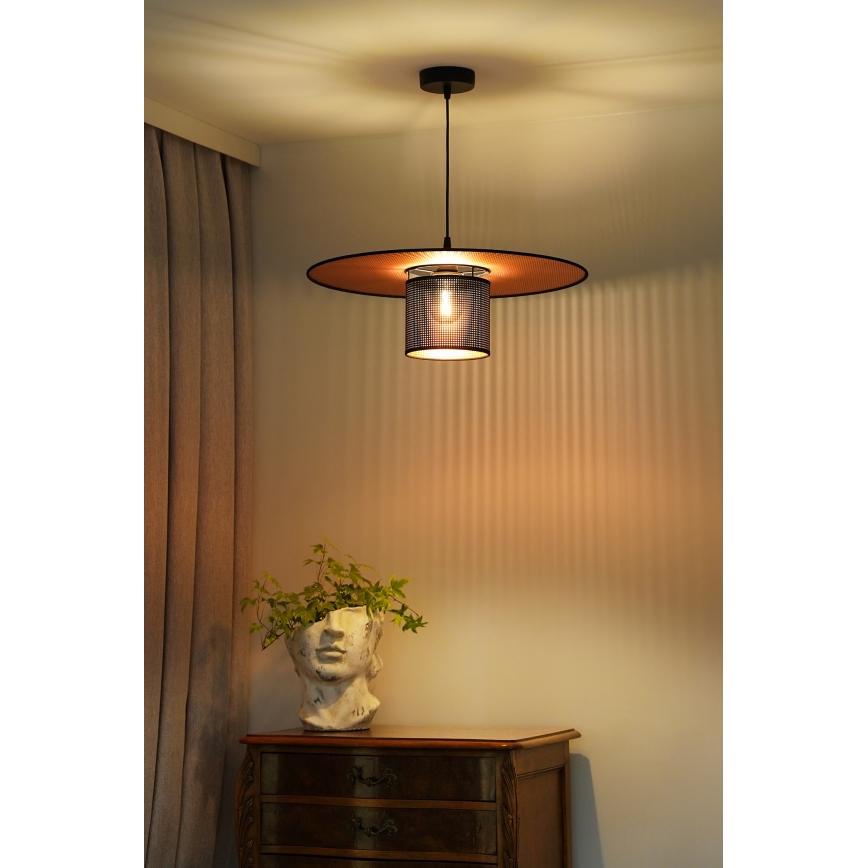 Duolla - Ljuskrona med textilsladd TOKYO SHINY 1xE27/15W/230V diameter 50 cm svart/koppar