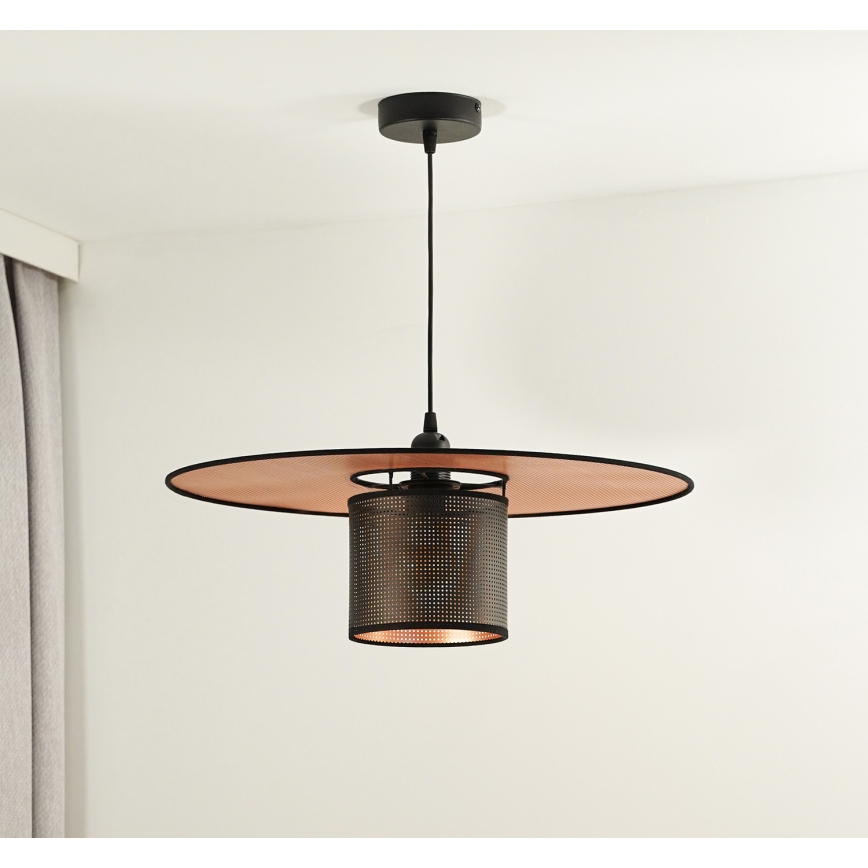 Duolla - Ljuskrona med textilsladd TOKYO SHINY 1xE27/15W/230V diameter 50 cm svart/koppar