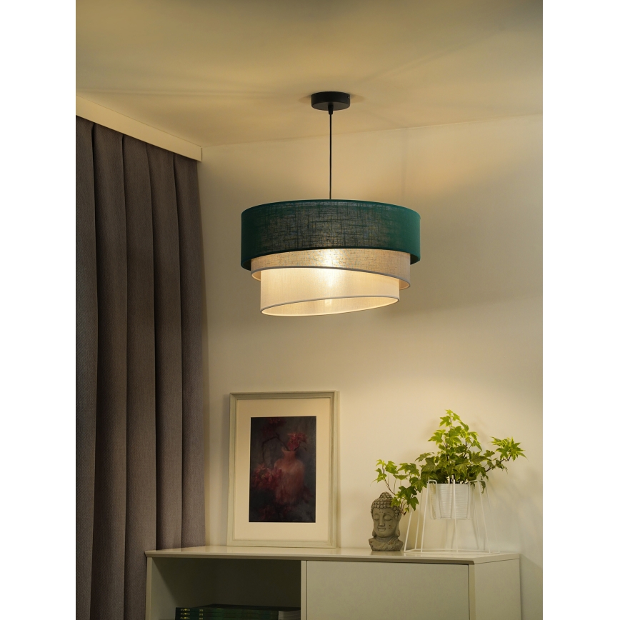 Duolla - Ljuskrona med textilsladd TRIO 1xE27/15W/230V diameter 45 cm grön/grå/vit