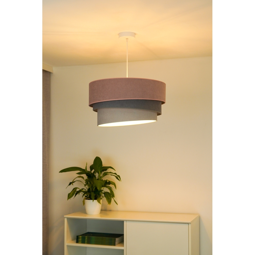 Duolla - Ljuskrona med textilsladd TRIO 1xE27/15W/230V diameter 45 cm rosa/grå/vit
