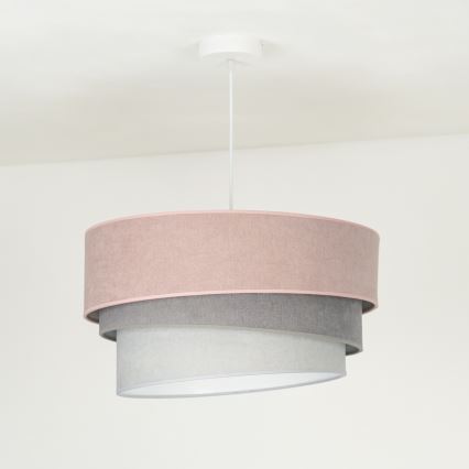 Duolla - Ljuskrona med textilsladd TRIO 1xE27/15W/230V diameter 45 cm rosa/grå/vit