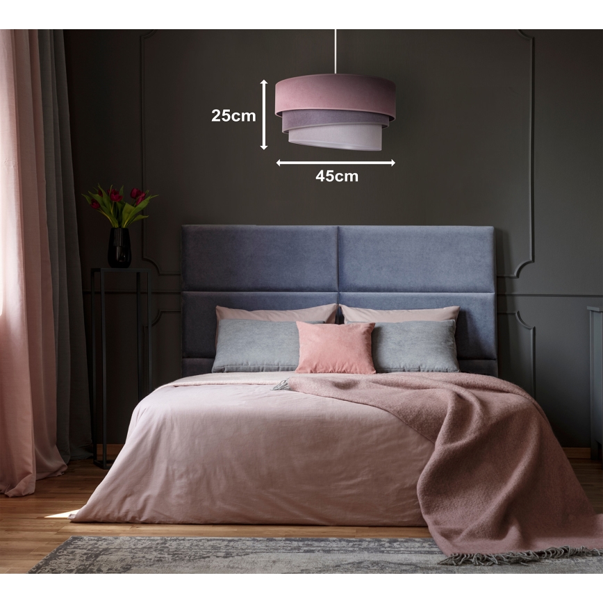 Duolla - Ljuskrona med textilsladd TRIO 1xE27/15W/230V diameter 45 cm rosa/grå/vit