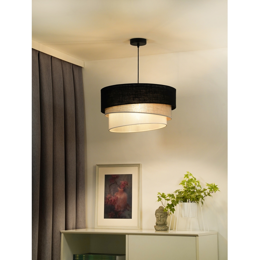 Duolla - Ljuskrona med textilsladd TRIO 1xE27/15W/230V diameter 45 cm svart/grå/vit