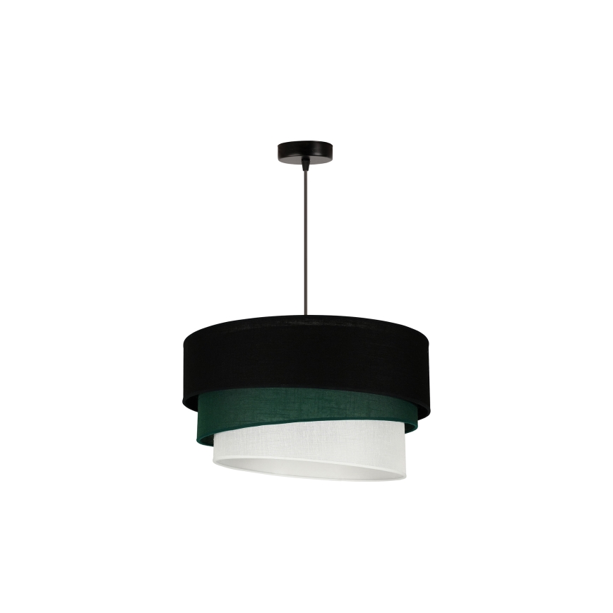 Duolla - Ljuskrona med textilsladd TRIO 1xE27/15W/230V diameter 45 cm svart/grön/vit