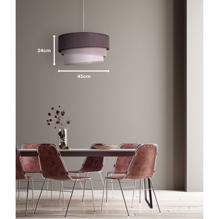 Duolla - Ljuskrona med textilsladd TRIO 1xE27/40W/230V diameter 45 cm antracit/grå/vit