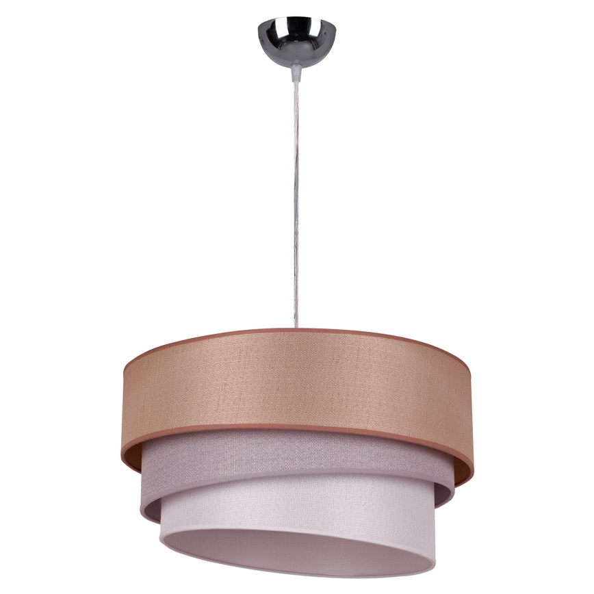 Duolla - Ljuskrona med textilsladd TRIO 1xE27/40W/230V diameter 45 cm brun/grå/silver