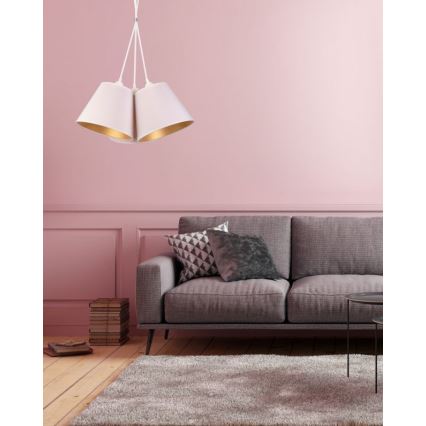 Duolla - Ljuskrona med textilsladd TWIGGY 3xE27/40W/230V diameter 60 cm vit