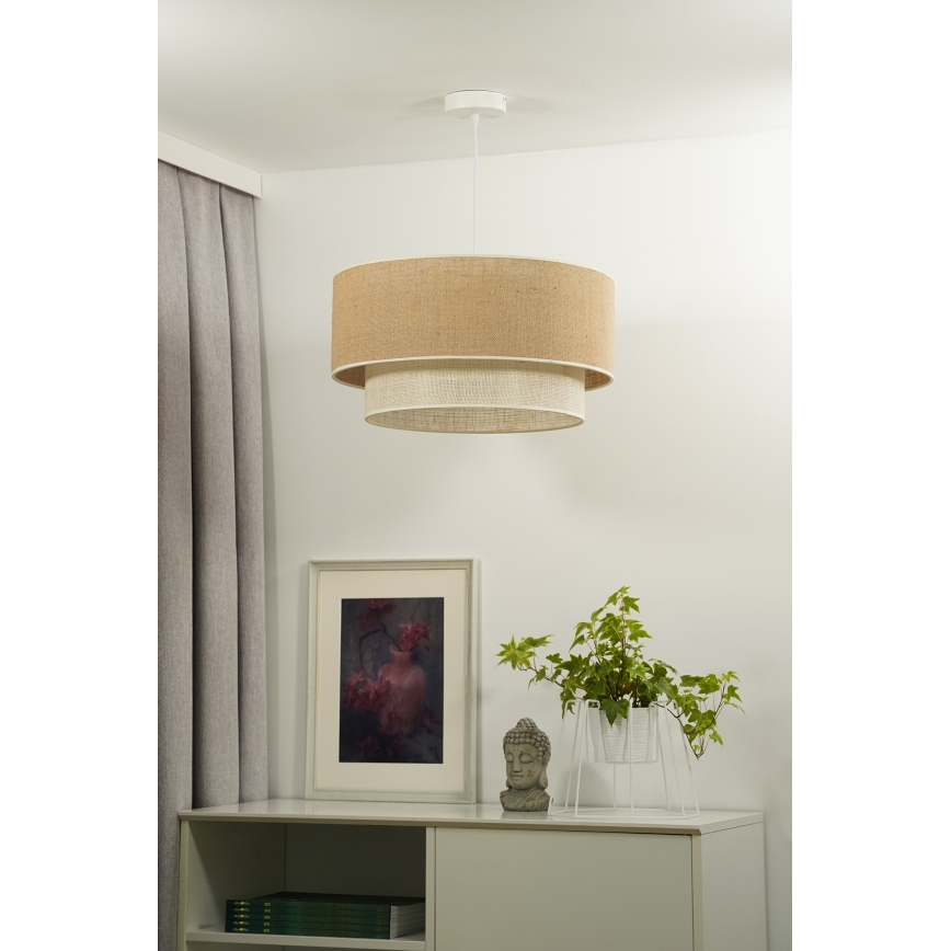 Duolla - Ljuskrona med textilsladd YUTE BOHO 3xE27/15W/230V diameter 60 cm brun/grädde