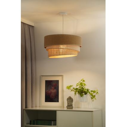 Duolla - Ljuskrona med textilsladd YUTE TRIO 1xE27/15W/230V diameter 45 cm brun/grå/beige