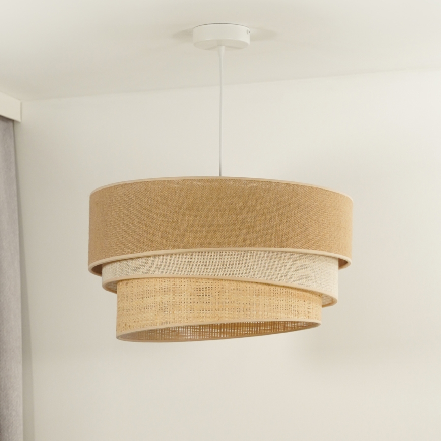 Duolla - Ljuskrona med textilsladd YUTE TRIO 1xE27/15W/230V diameter 45 cm brun/grå/beige