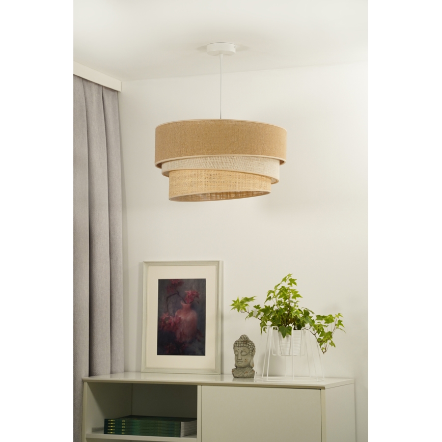 Duolla - Ljuskrona med textilsladd YUTE TRIO 1xE27/15W/230V diameter 45 cm brun/grå/beige