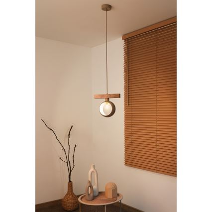 Duolla - Pendellampa med kabel IRONLINE 1xE27/15W/230V furu ek/beige