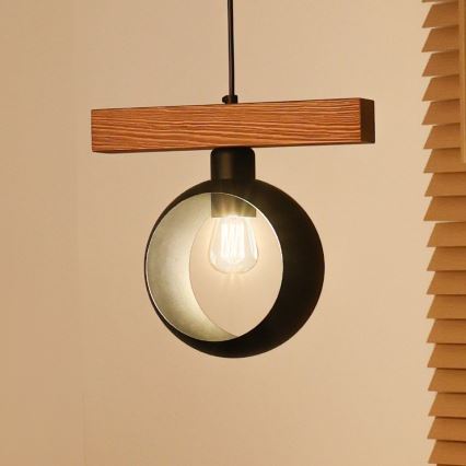 Duolla - Pendellampa på vajer IRONLINE 1xE27/15W/230V furu/ek/svart