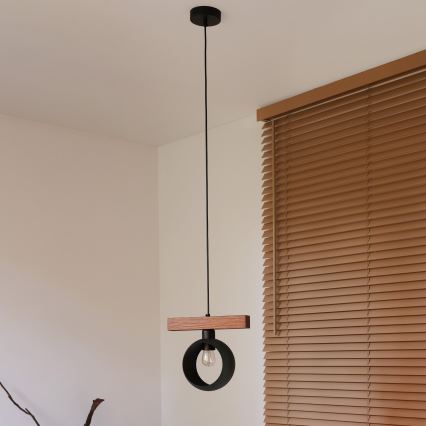 Duolla - Pendellampa på vajer IRONLINE 1xE27/15W/230V furu/ek/svart