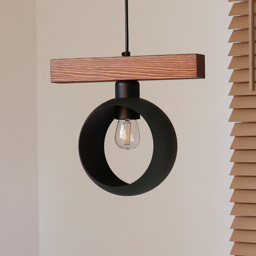 Duolla - Pendellampa på vajer IRONLINE 1xE27/15W/230V furu/ek/svart