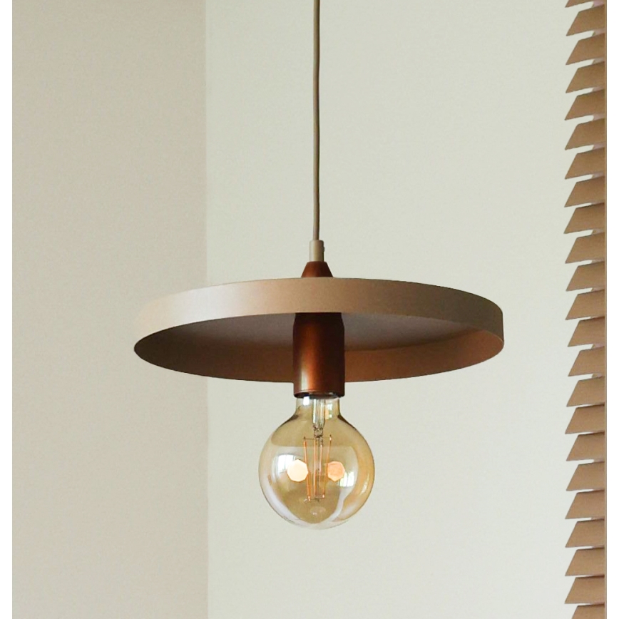 Duolla - Takpendel på vajer IRONLINE 1xE27/15W/230V diam. 30 cm beige/koppar