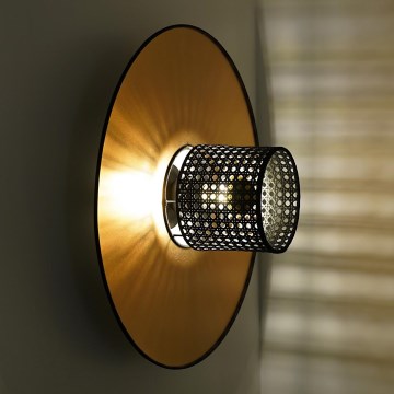 Duolla - Vägglampa TOKYO RATTAN 1xE27/15W/230V diameter 50 cm guld/svart