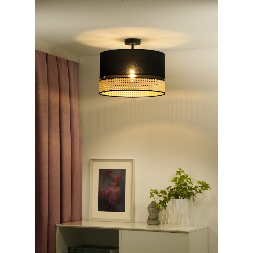 Duolla - Ytmonterad ljuskrona DOUBLE RATTAN 1xE27/15W/230V diameter 40 cm svart/beige