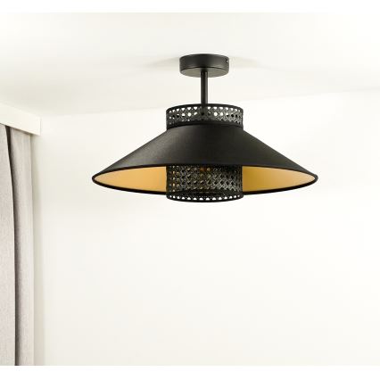 Duolla - Ytmonterad ljuskrona RIO RATTAN 1xE27/15W/230V diameter 45 cm svart/guld