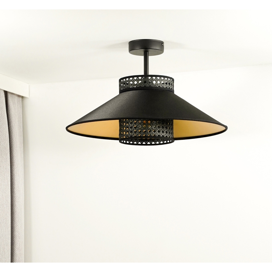 Duolla - Ytmonterad ljuskrona RIO RATTAN 1xE27/15W/230V diameter 45 cm svart/guld