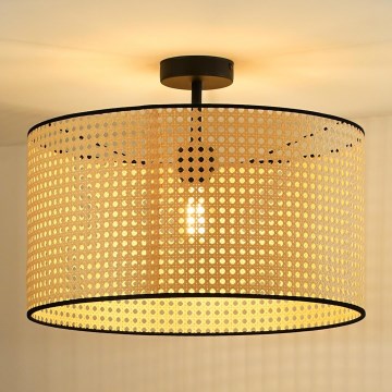 Duolla - Ytmonterad ljuskrona ROLLER RATTAN 1xE27/15W/230V diameter 45 cm beige/svart