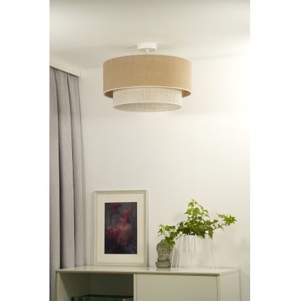 Duolla - Ytmonterad ljuskrona YUTE BOHO 3xE27/15W/230V diameter 60 cm brun/grädde