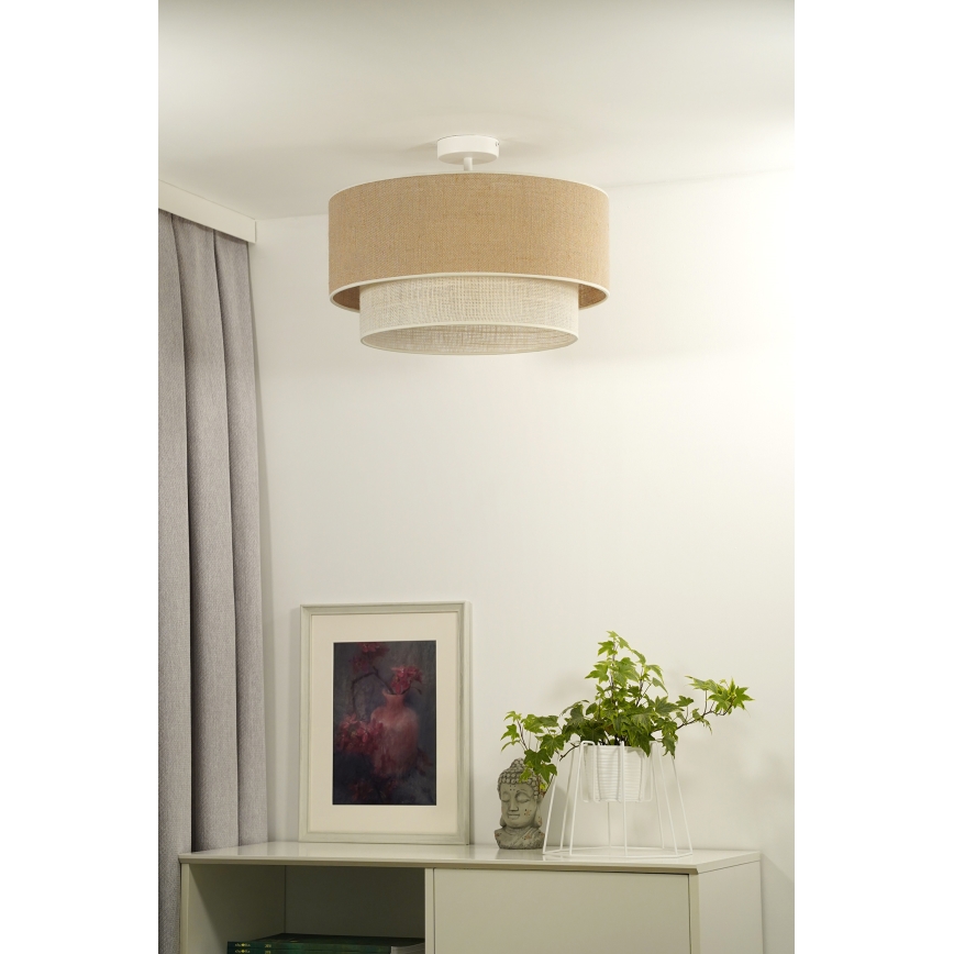 Duolla - Ytmonterad ljuskrona YUTE BOHO 3xE27/15W/230V diameter 60 cm brun/grädde