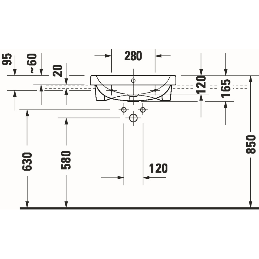 Duravit 24035500002 - Infällt tvättställ D-CODE 55x45,5 cm keramik/glänsande vit
