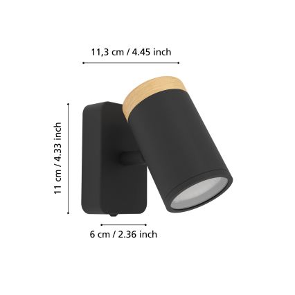 Eglo - Väggspot för badrum 1xGU10/3W/230V IP44 svart/beige